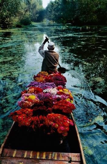 Steve McCurry "Blumenverkäufer", Dal-See, Srinagar, Kaschmir 1996