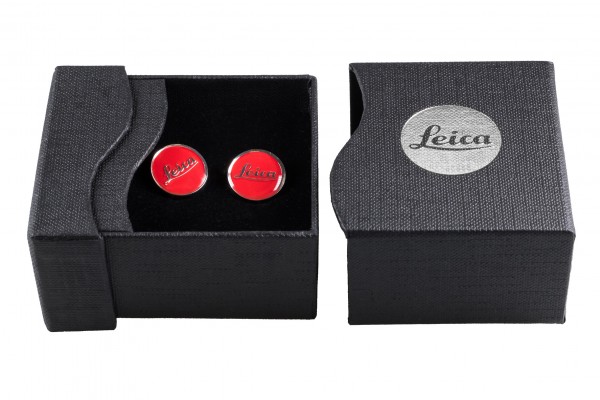 Leica Cufflinks, pair 925 silver, red color