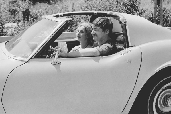 Michael Friedel "R.W.F. und Hanna Schygulla Spritztour in der Corvette", München 1970